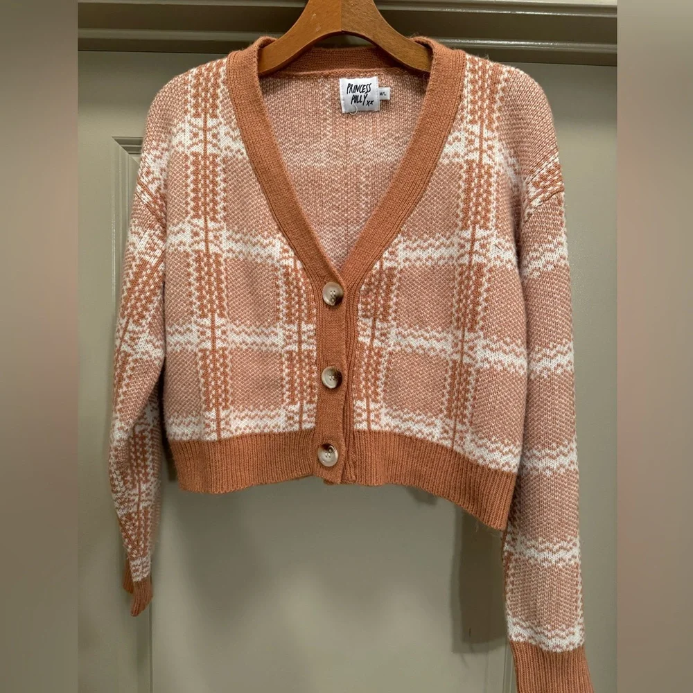 Princess Polly Pink Check Cropped Cardigan size M/L - Picture 3 of 13